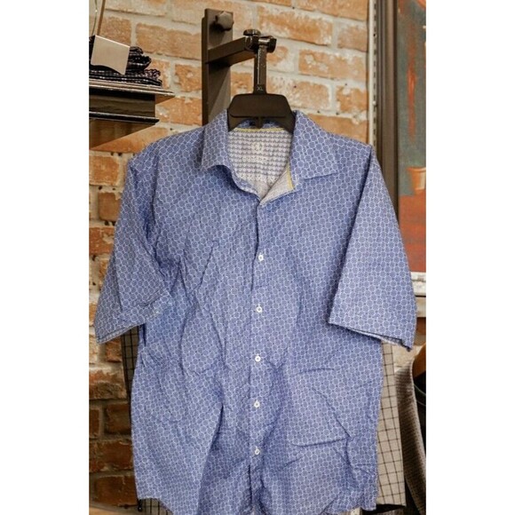 Bugatchi Other - Bugatchi Uomo Men's Shirt Short Sleeve Blue Geometric Classic Fit Size Large